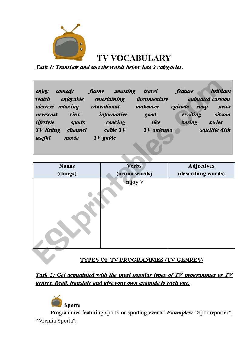 TV VOCABULARY worksheet