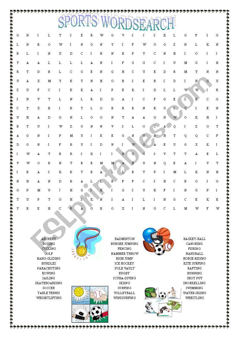 Sports wordsearch worksheet