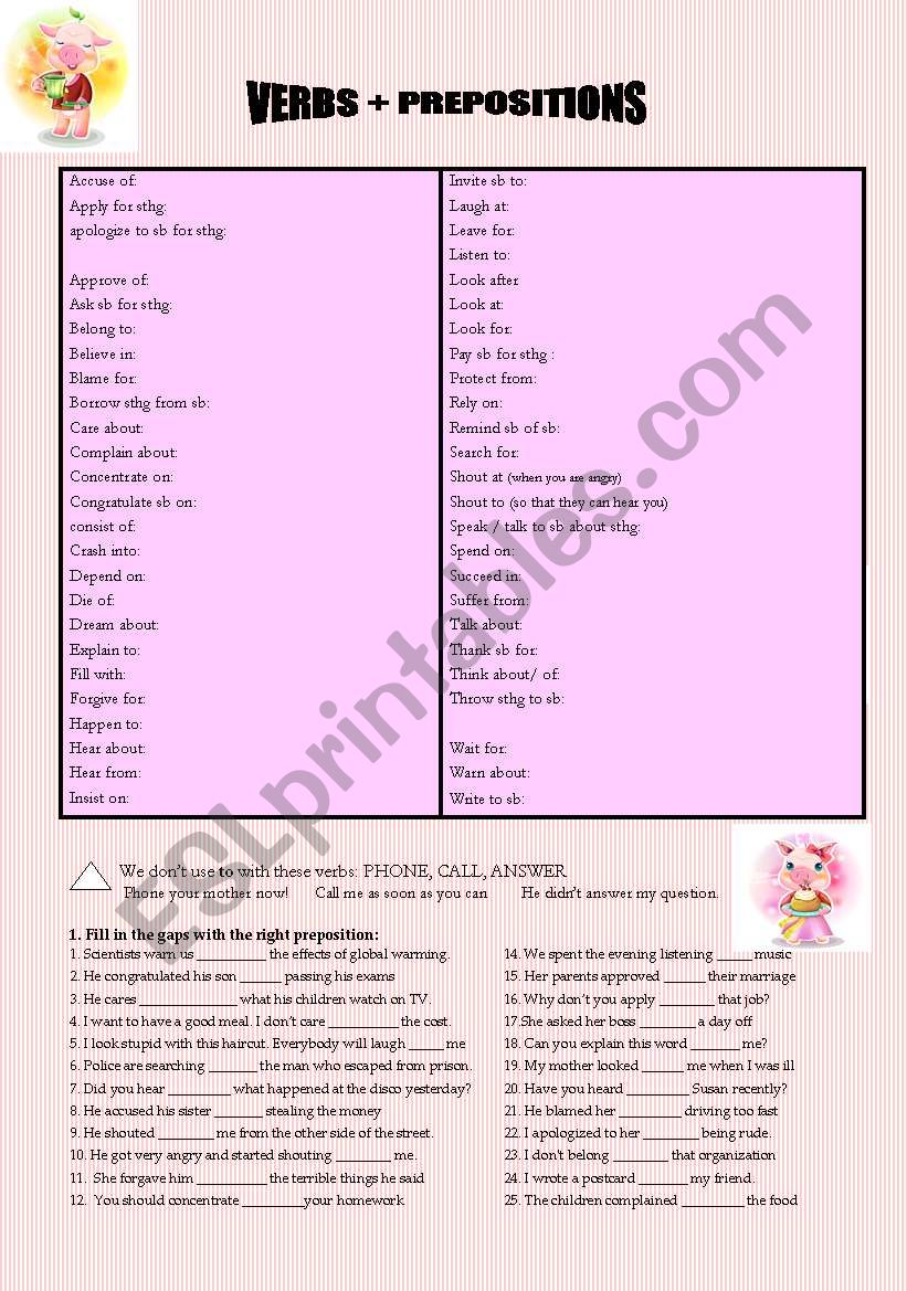 VERBS + PREPOSITIONS worksheet