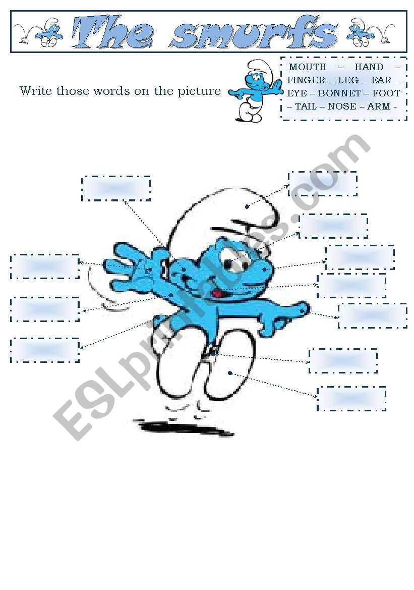 Smurfs5 (body parts and description) - 3 pages - 3 different activities