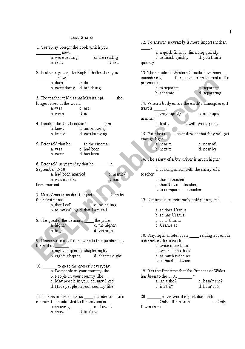 80 questions test worksheet