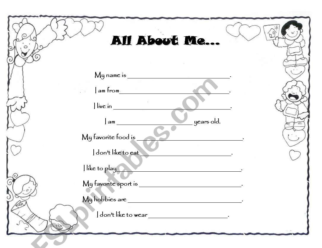 All about me worksheet