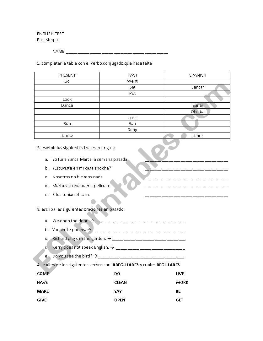 simple past quiz worksheet