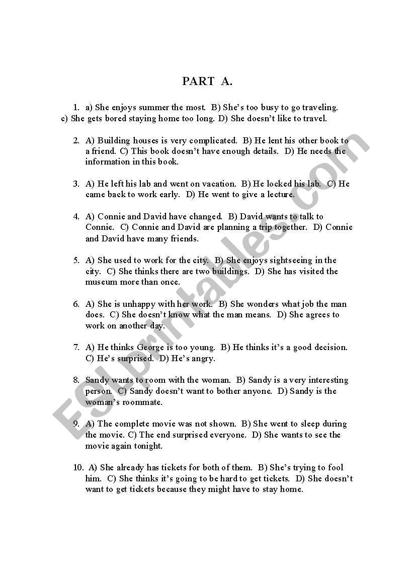 3 parts test worksheet