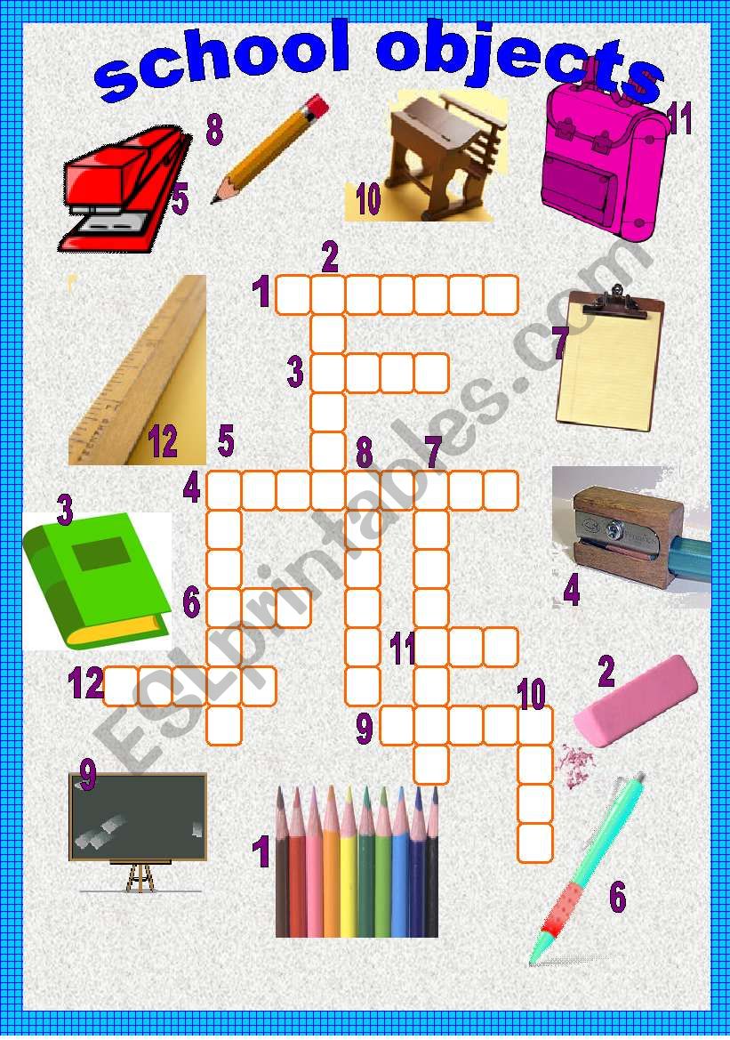 school objects worksheet