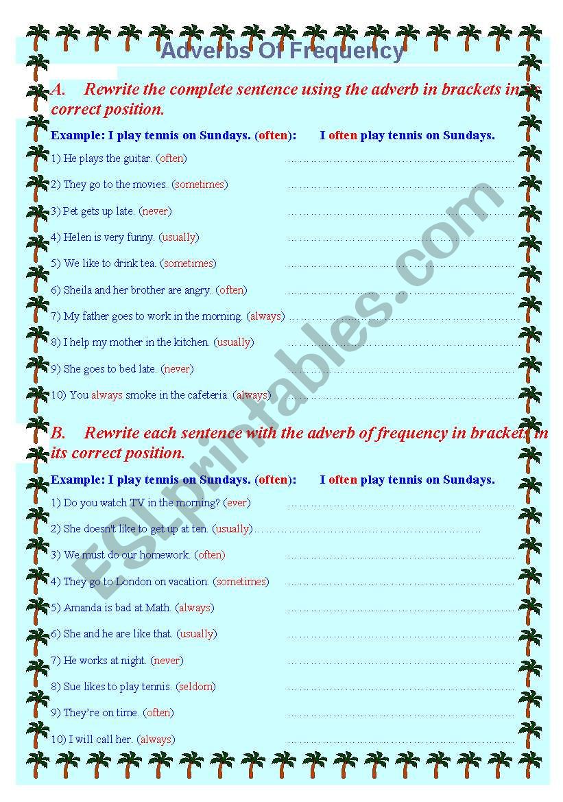 Adverbs of frequency worksheet