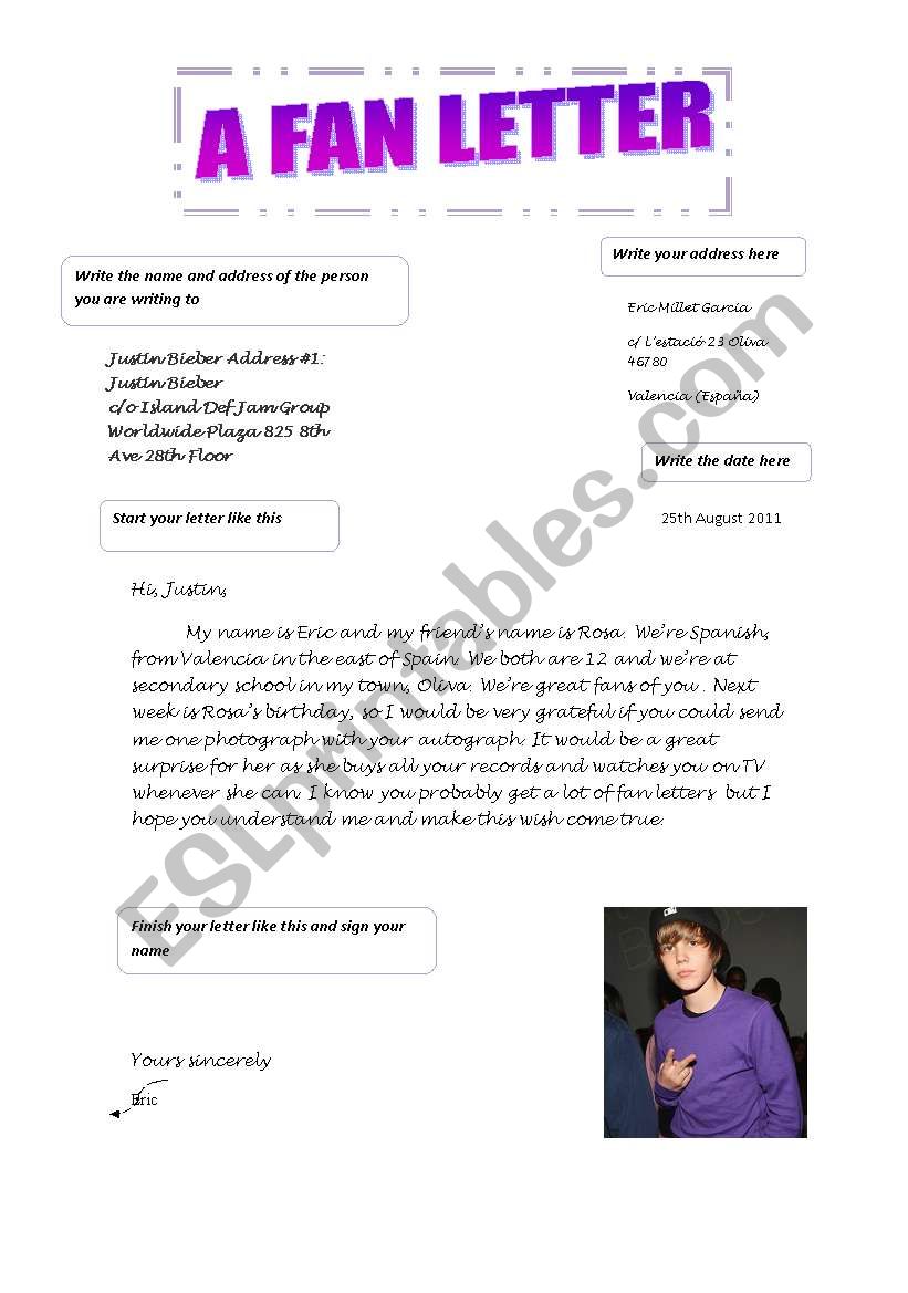 Writing a fan letter worksheet