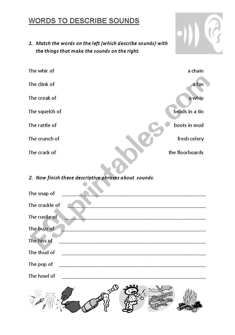 Words to describe sounds worksheet