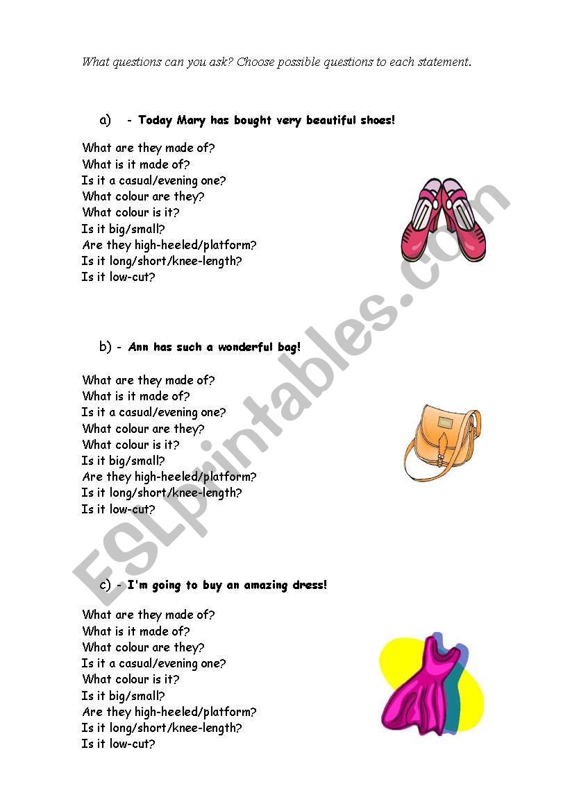 Questions on the topic ´Clothes´.
