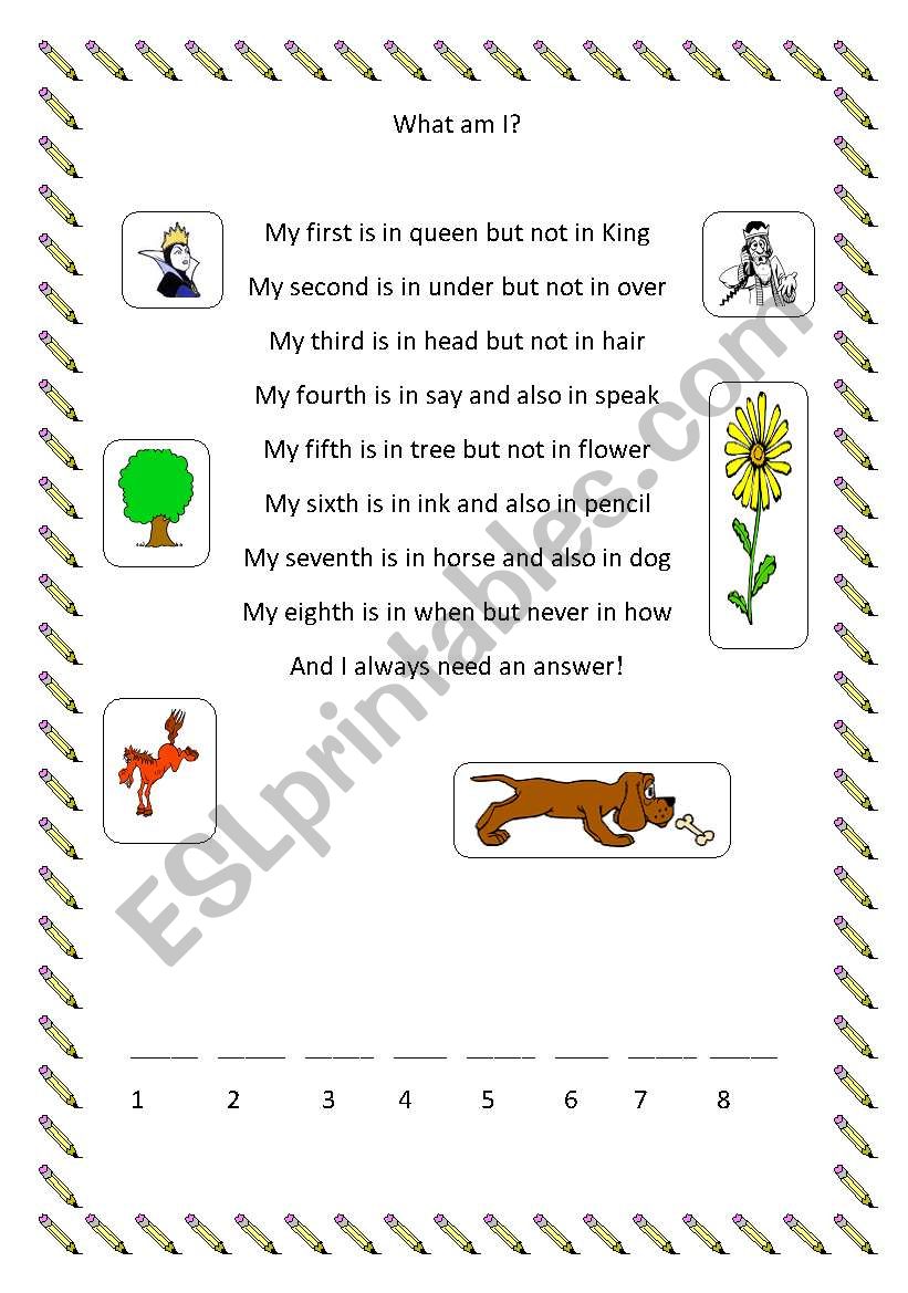riddles worksheet