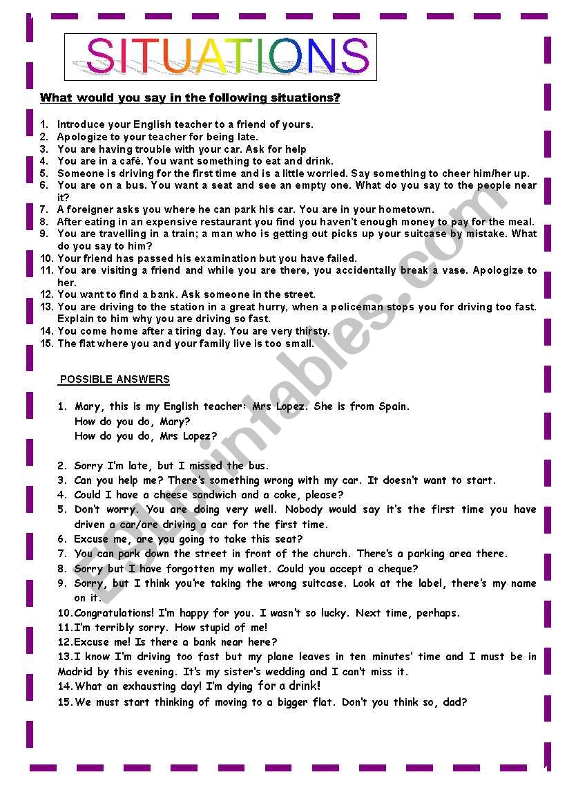 SITUATIONS worksheet
