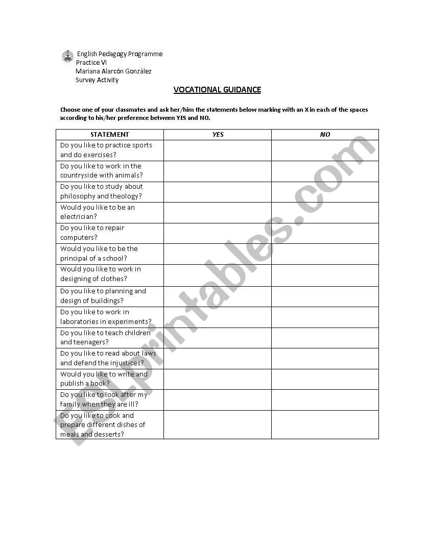 speaking survey worksheet