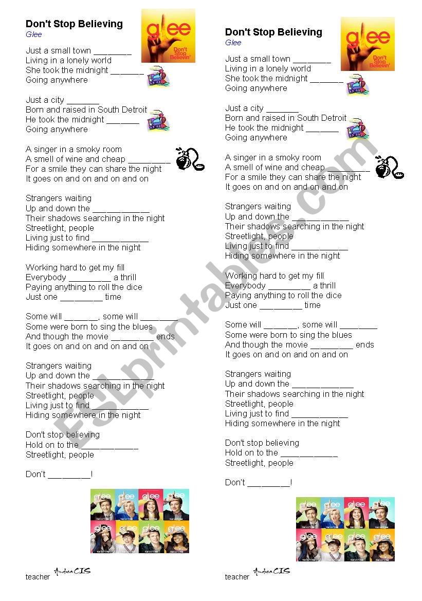 Dont Stop Believing - Glee worksheet