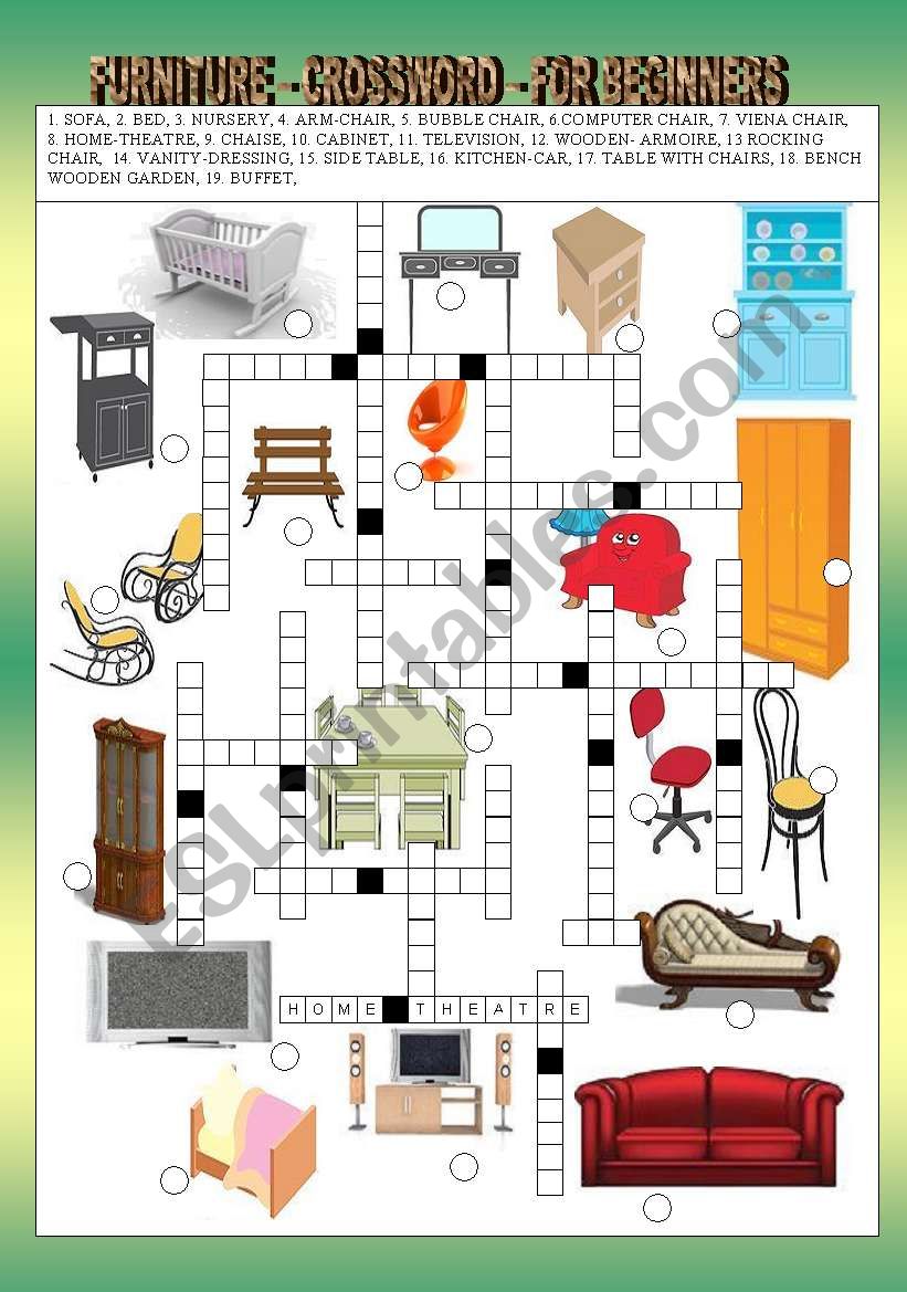 FURNITURE - CROSSWORD FOR BEGINNERS - + KEY