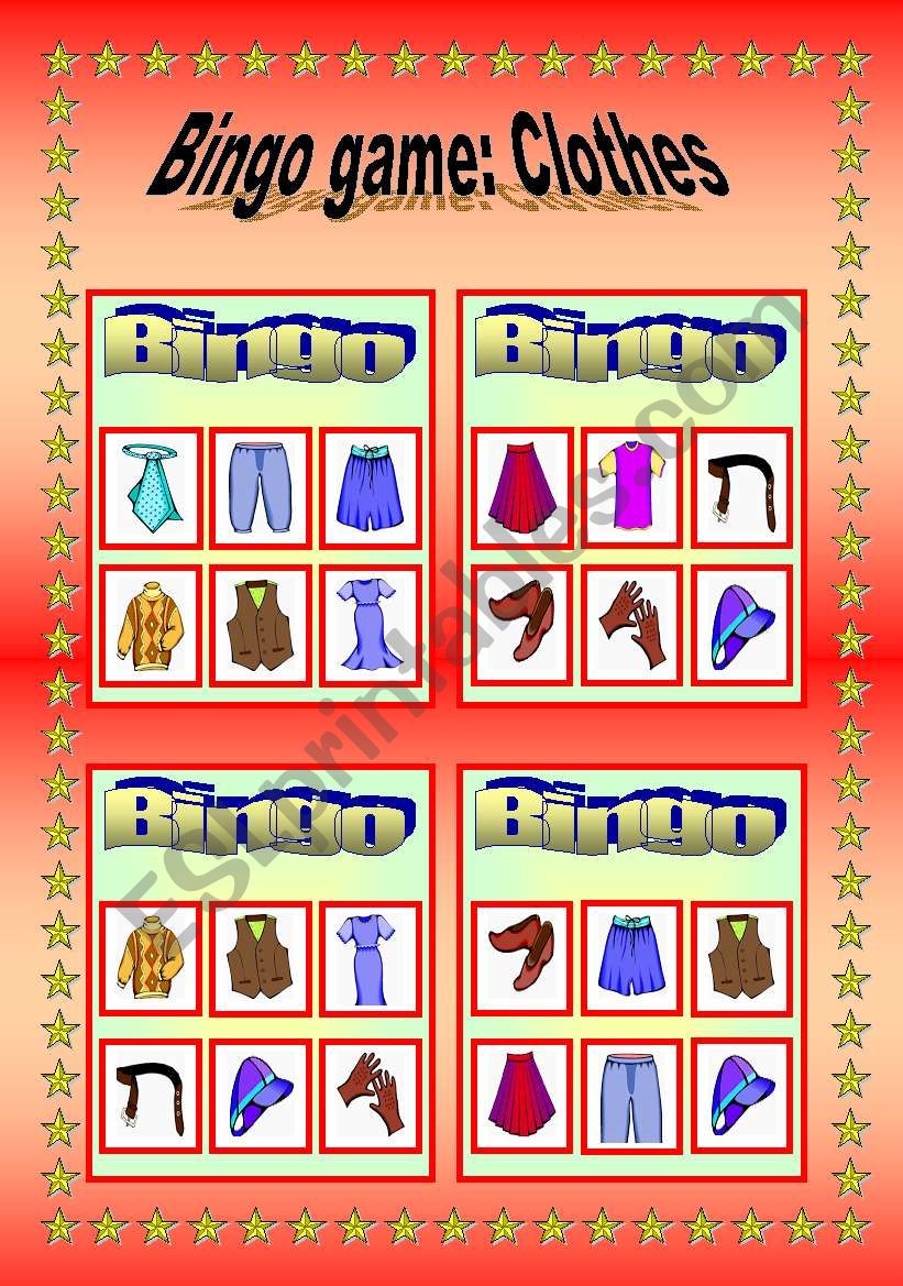 Bingo game: Clothes worksheet