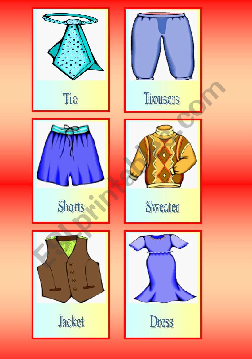 Bingo game cards: Clothes worksheet