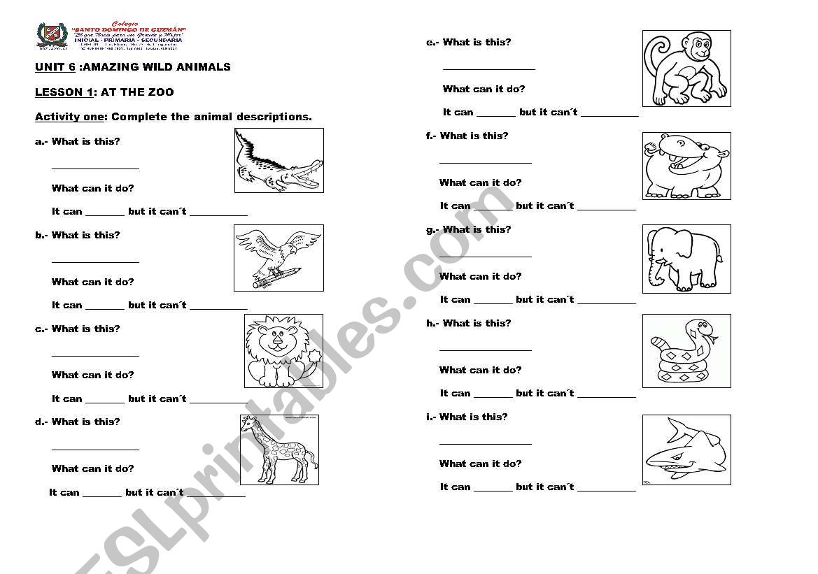 ANIMALS CAN - CAN NOT worksheet