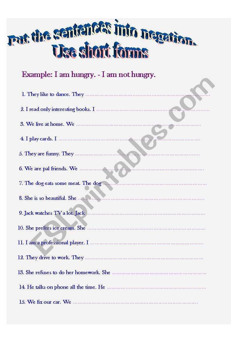 Present Simple Negative worksheet Present Simple Negative worksheet