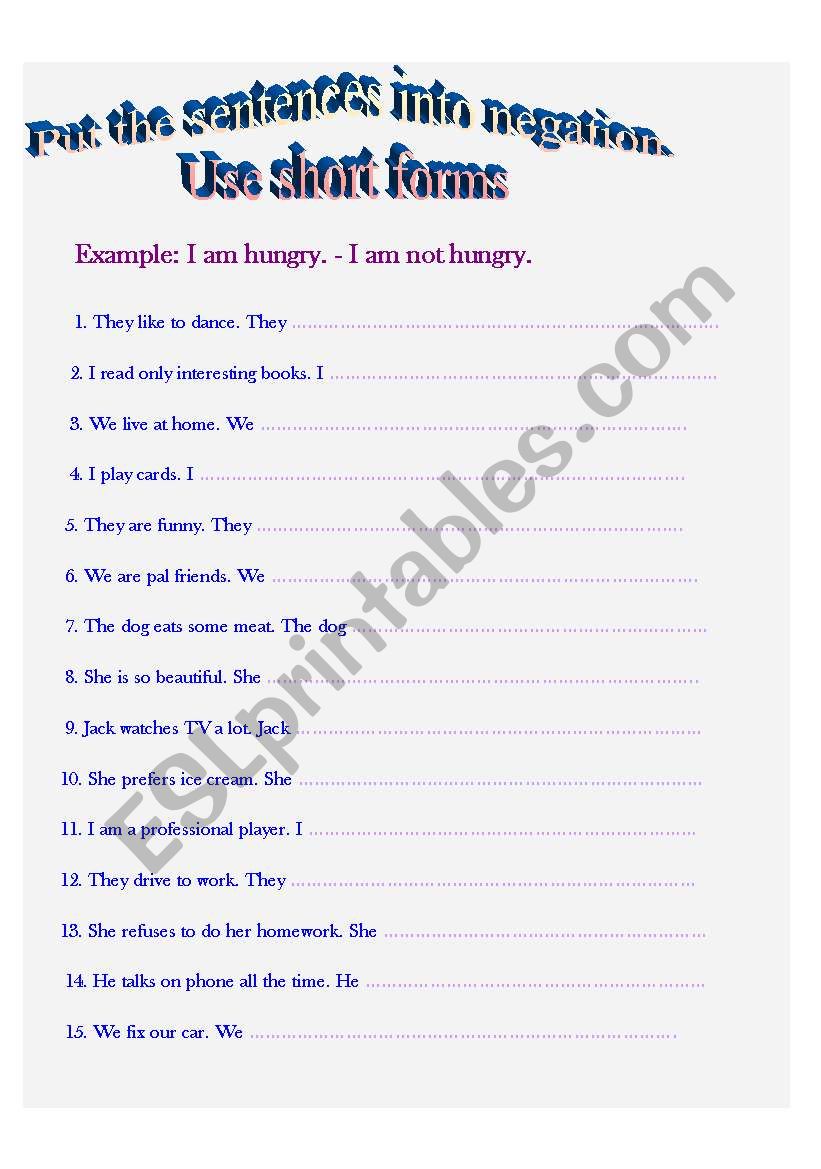 Present Simple Negative worksheet