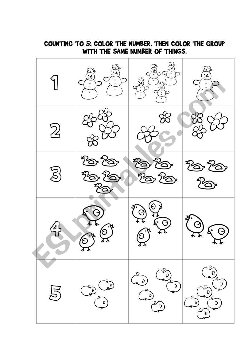 Counting from 1 to 5 worksheet
