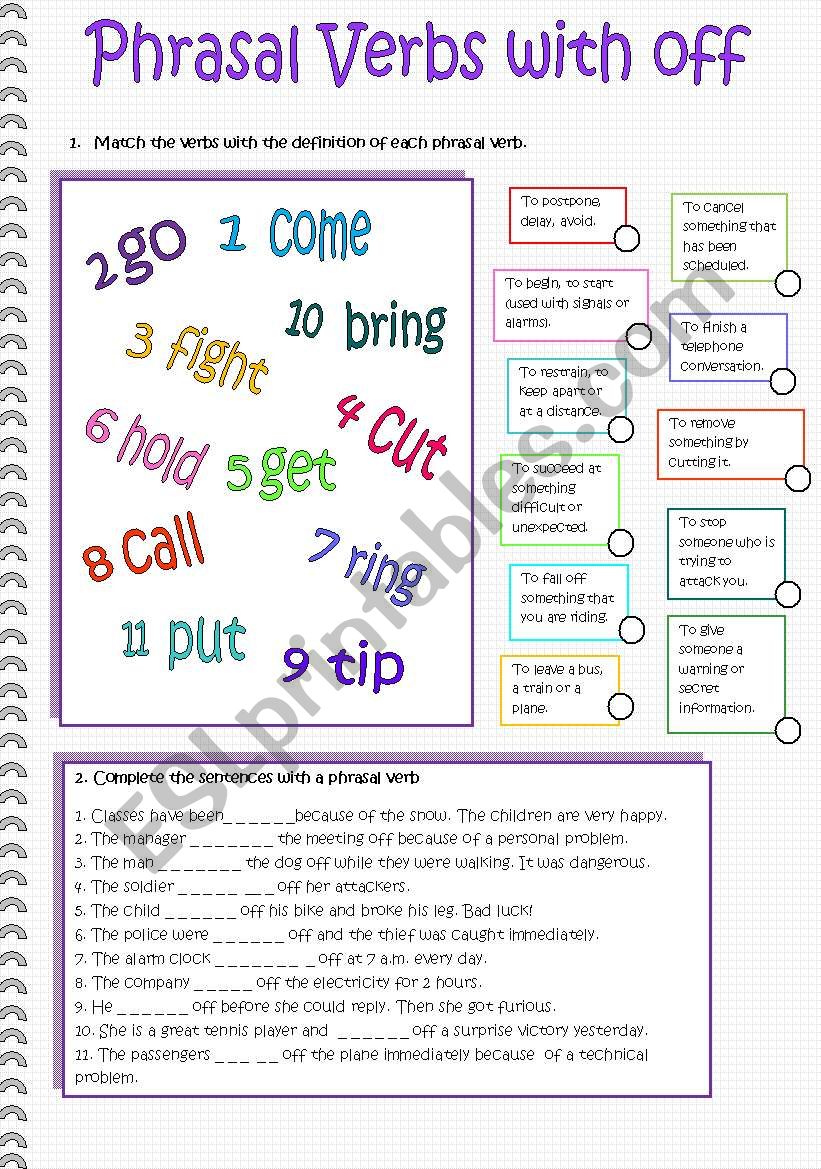 Phrasal Verbs with off worksheet