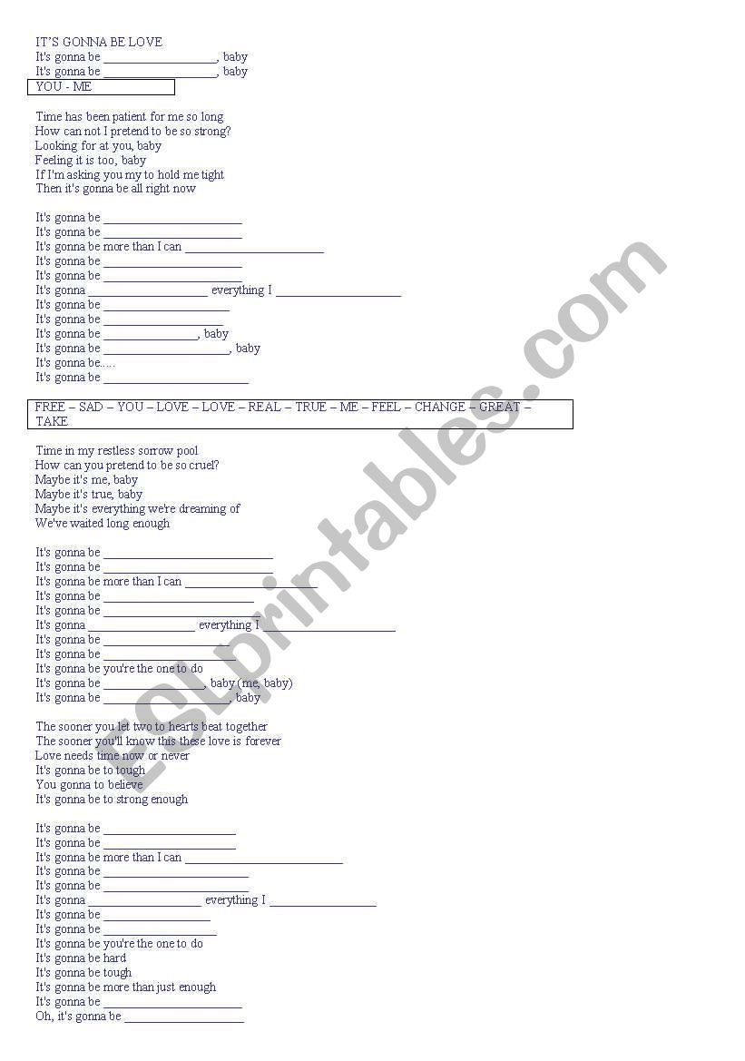 Song Its gonna be love worksheet