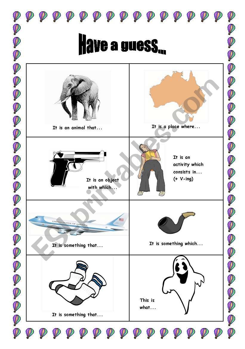 Definitions with relatives worksheet
