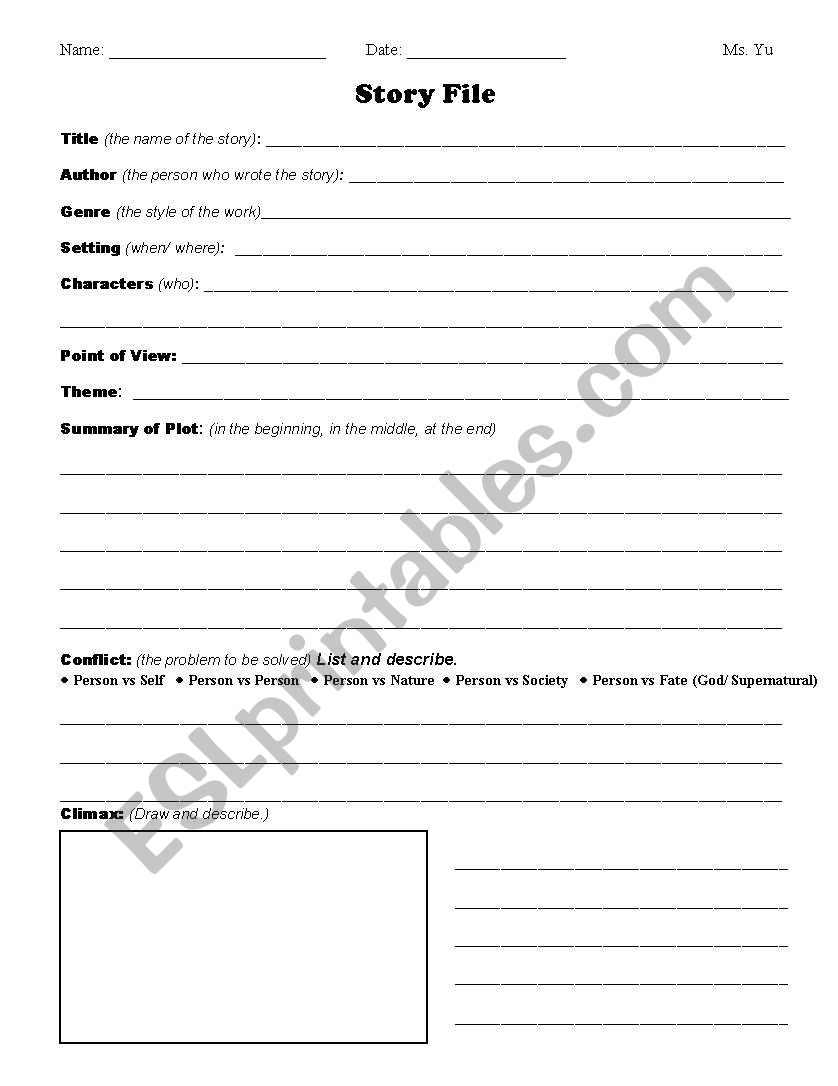 Story File (Story Summary)  worksheet