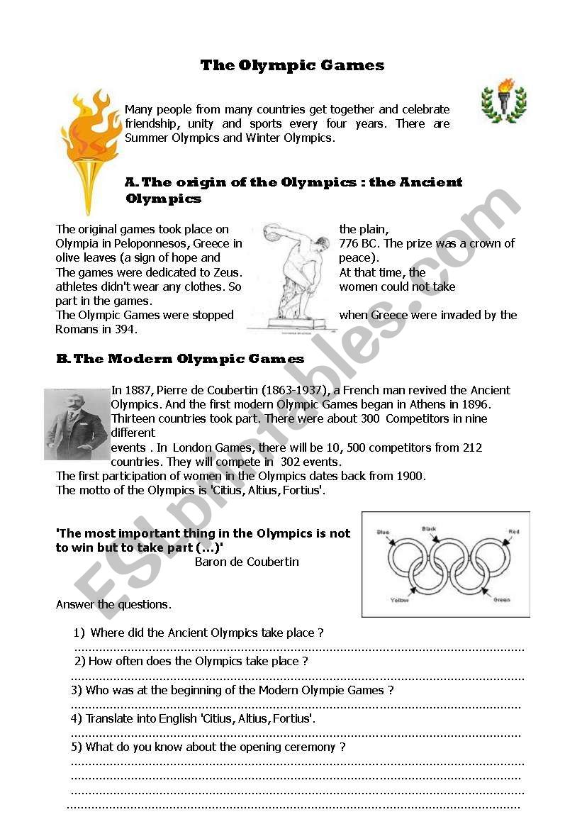 the Olympic Games worksheet
