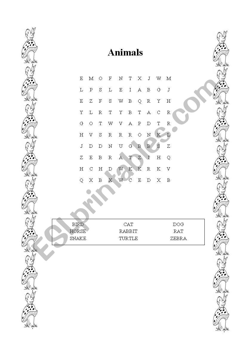 Animals Wordsearch worksheet