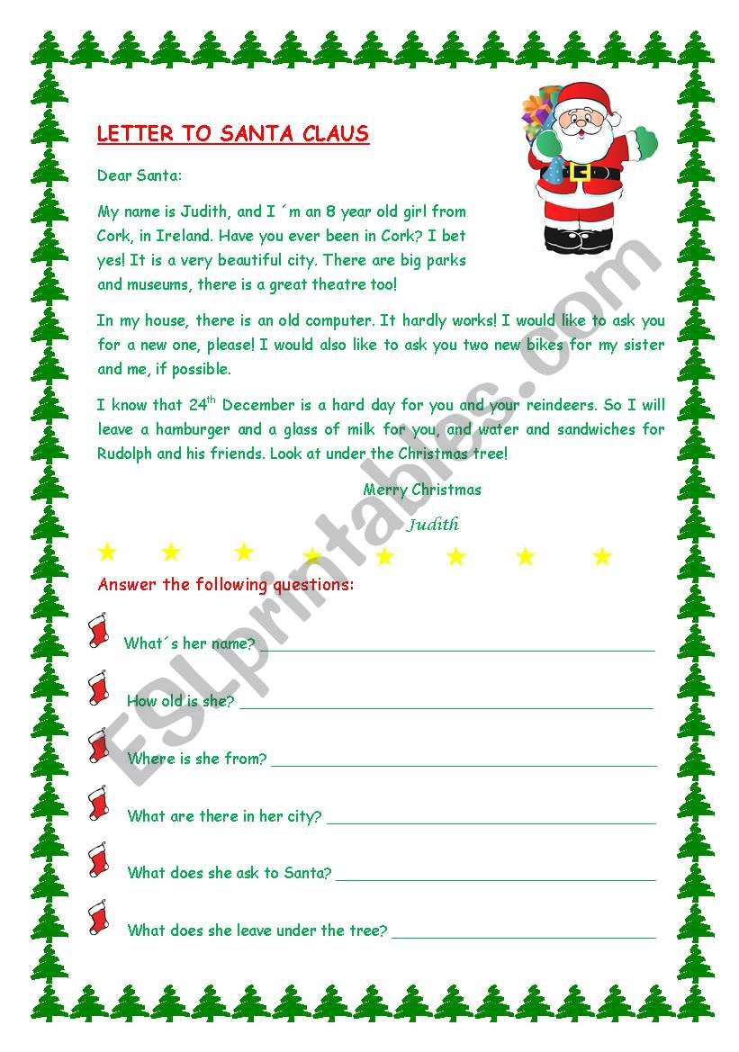 Letter to Santa Claus worksheet