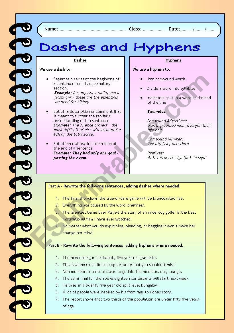 Puncutation Series - Dashes and Hyphens