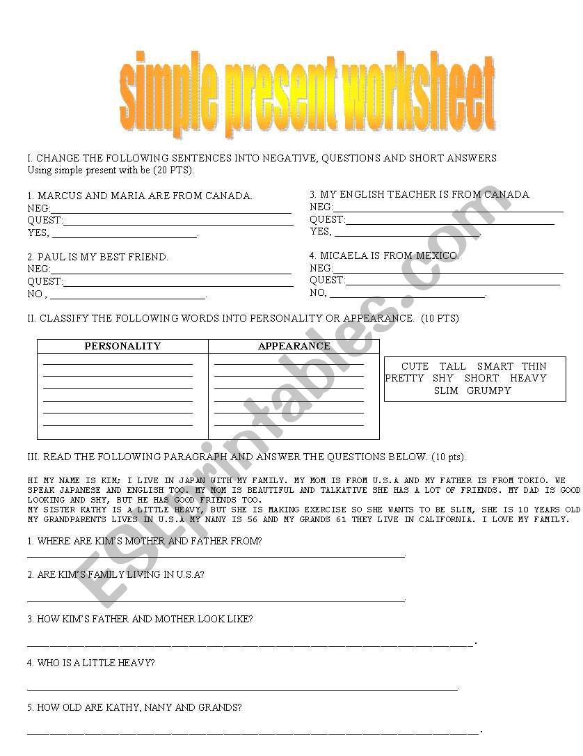 simple present tense worksheet