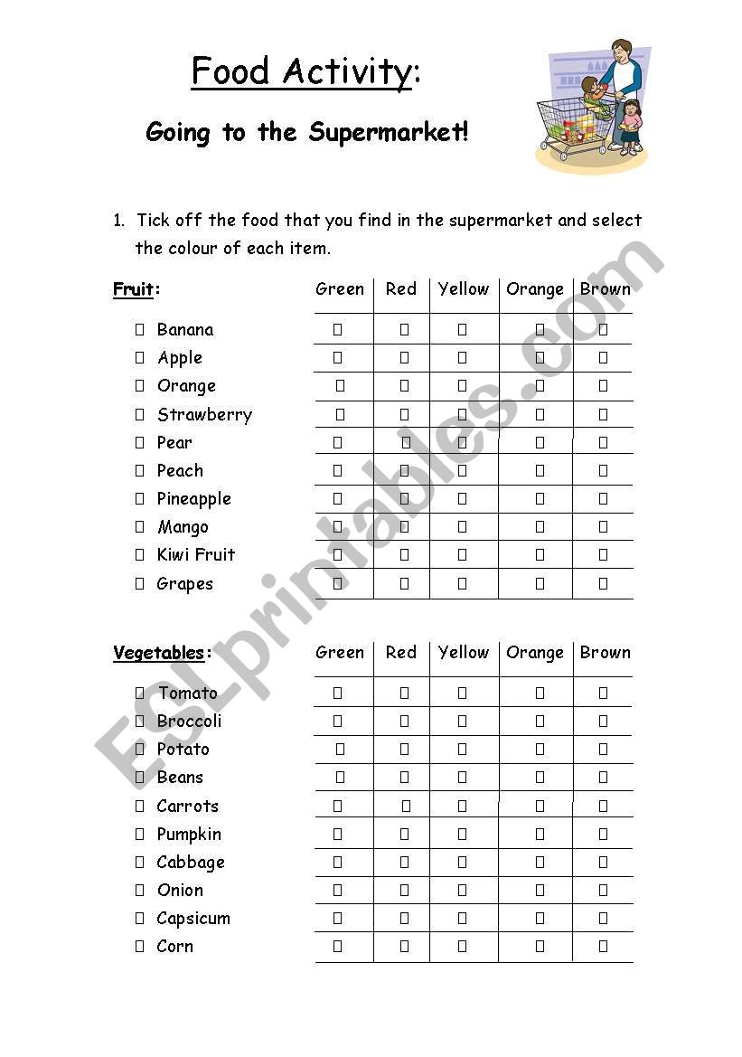 Going to the supermarket worksheet