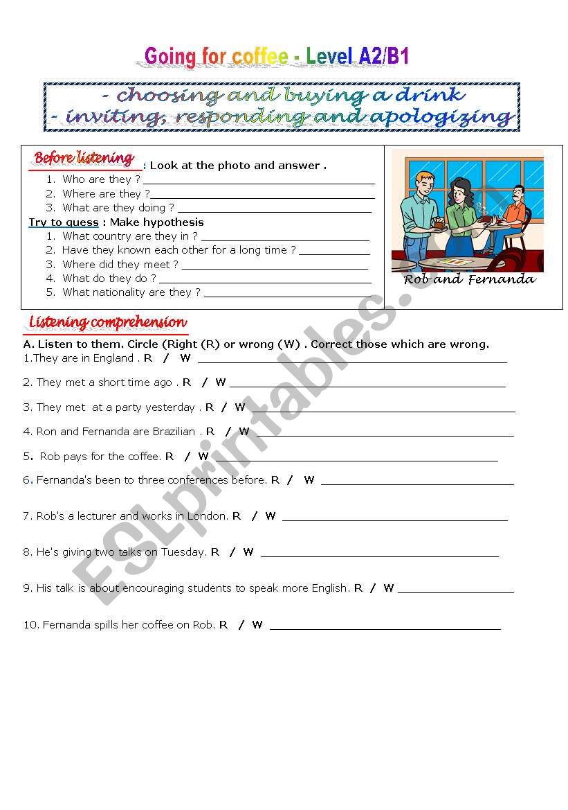 GOING FOR COFFEE - Level A2 worksheet