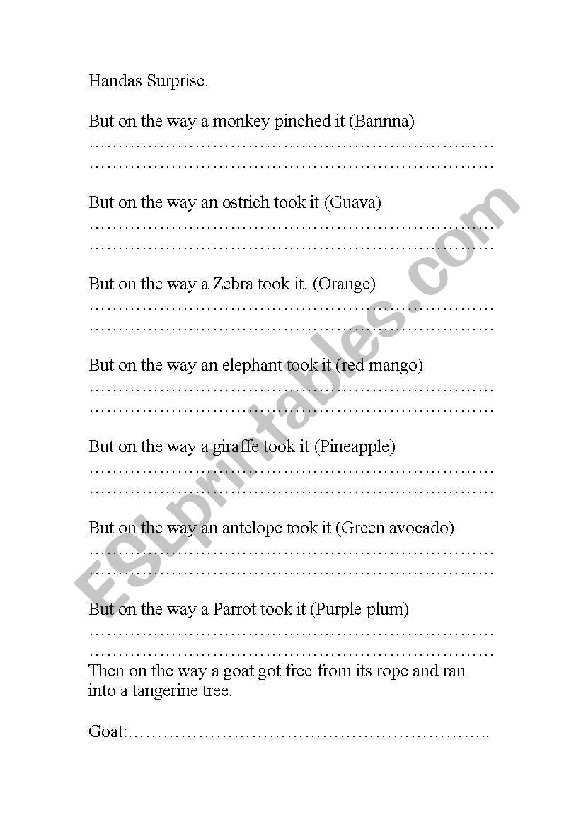 Handas surprise role play worksheet