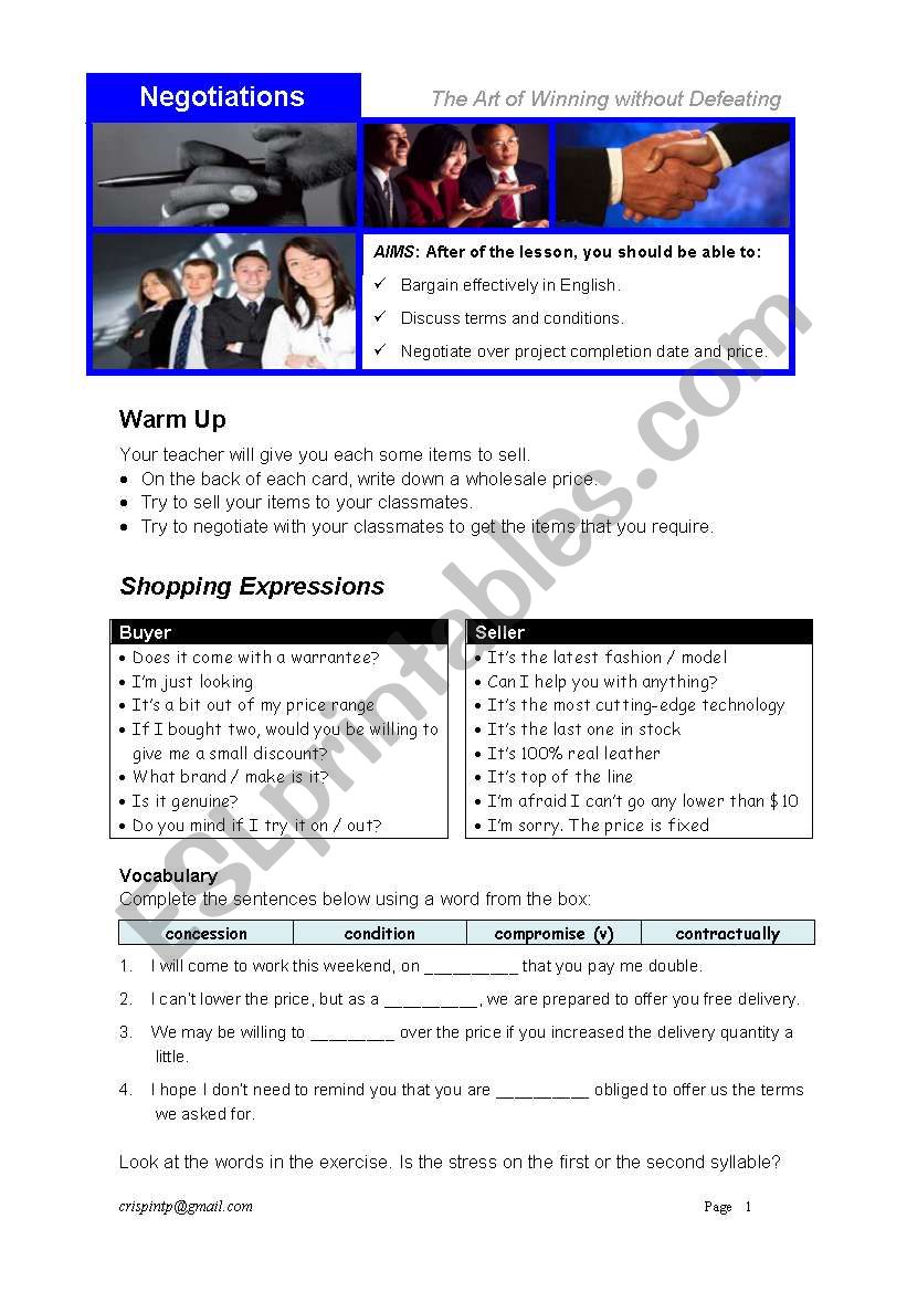 Negotiations worksheet