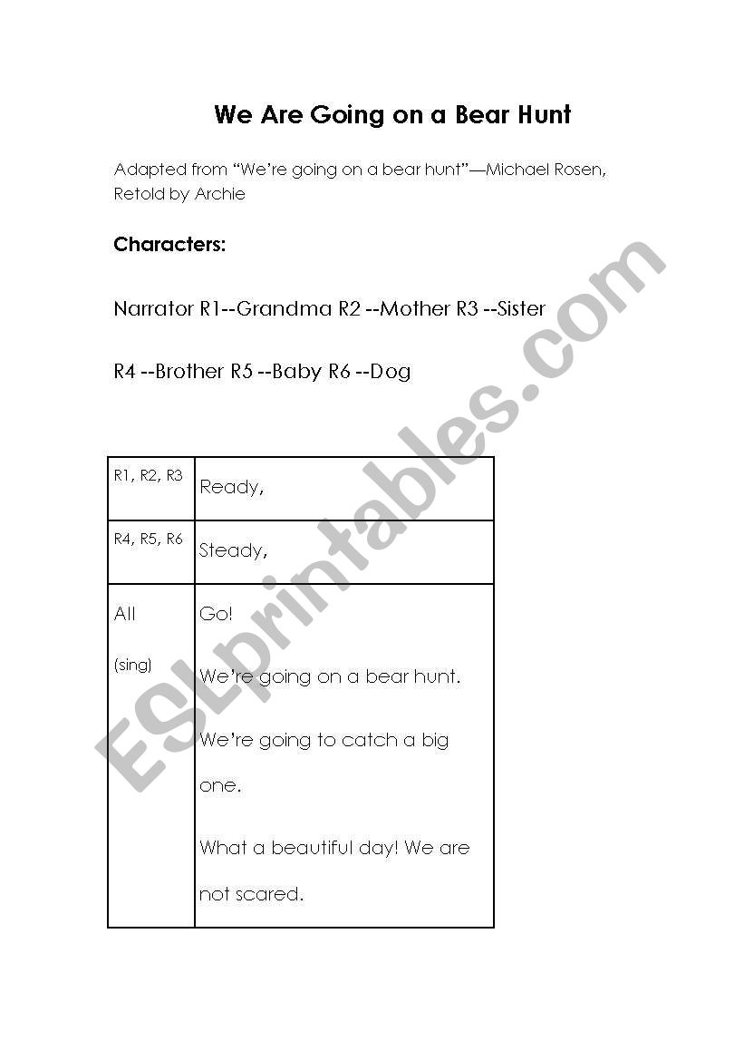 English worksheets we´re going on a bear hunt RT