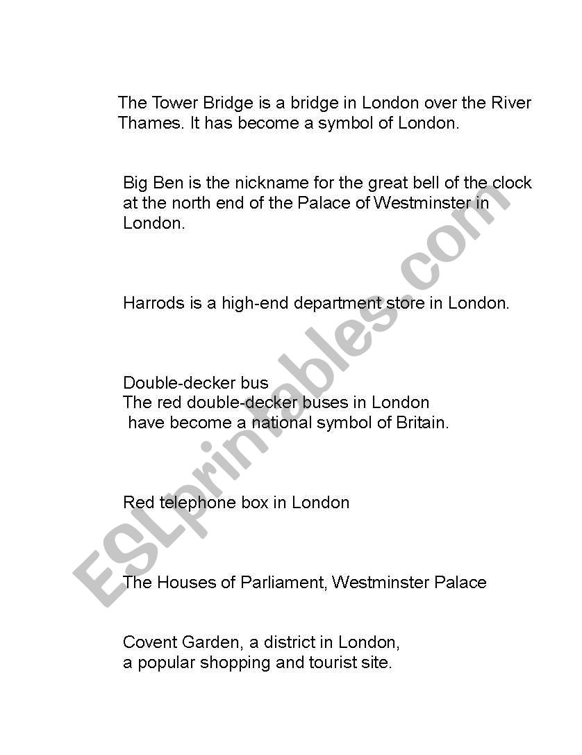 About London worksheet
