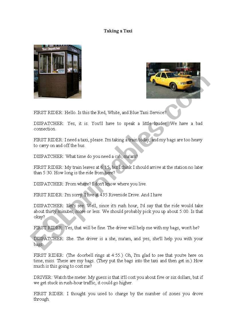 Taking a taxi worksheet