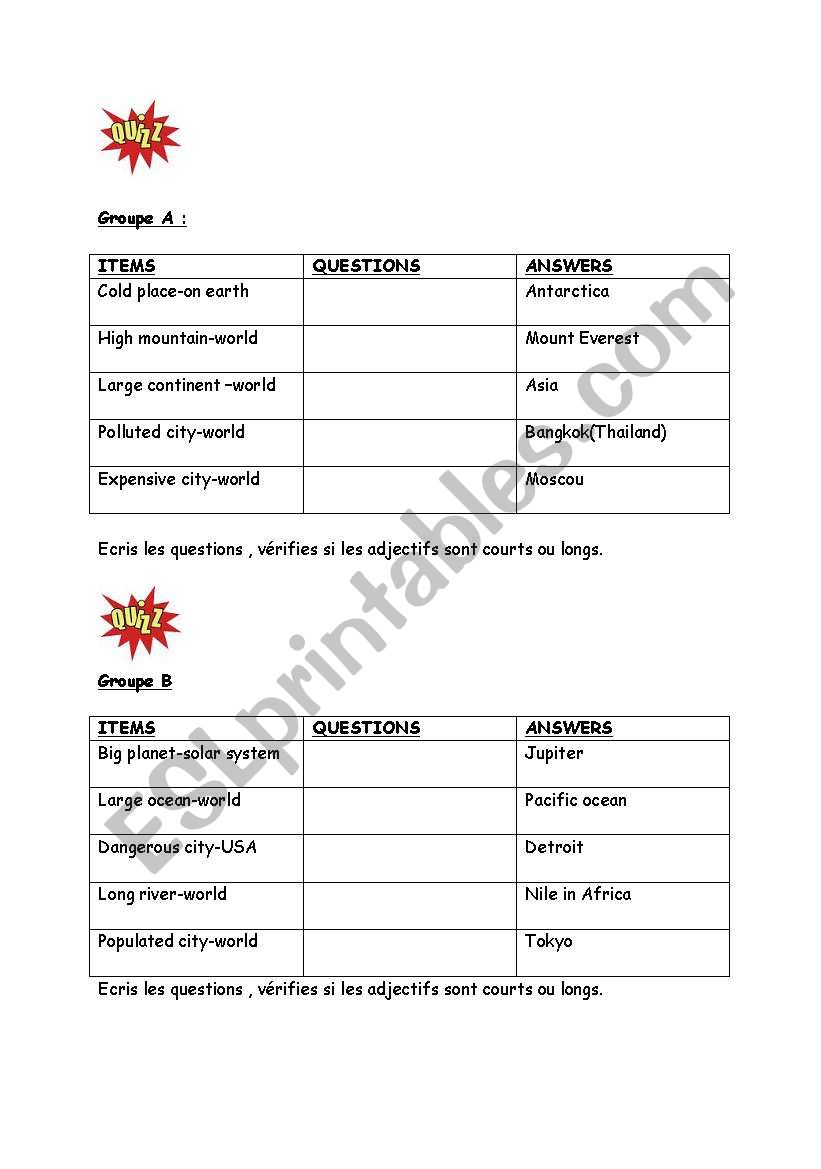 geography quizz worksheet