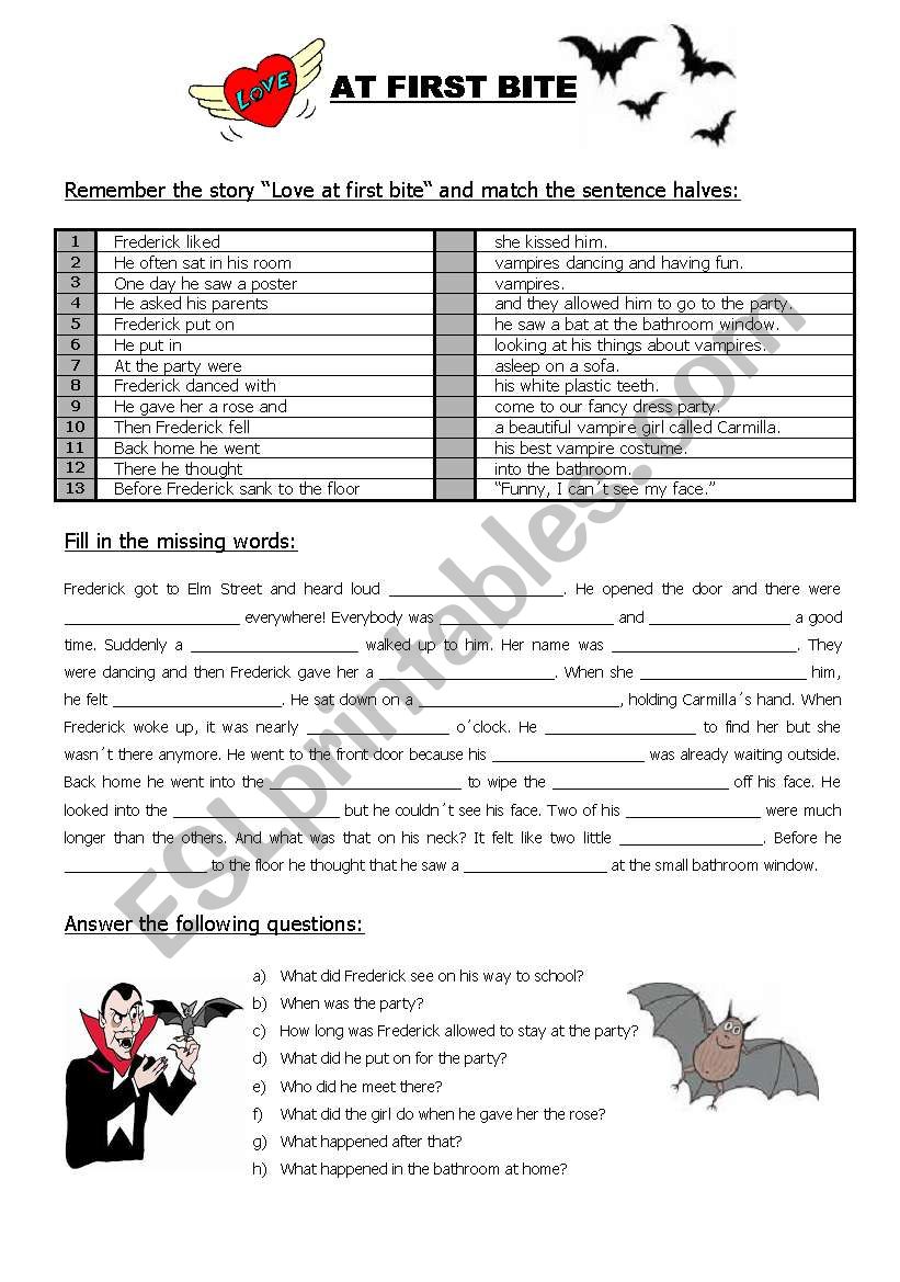 Love at first bite worksheet