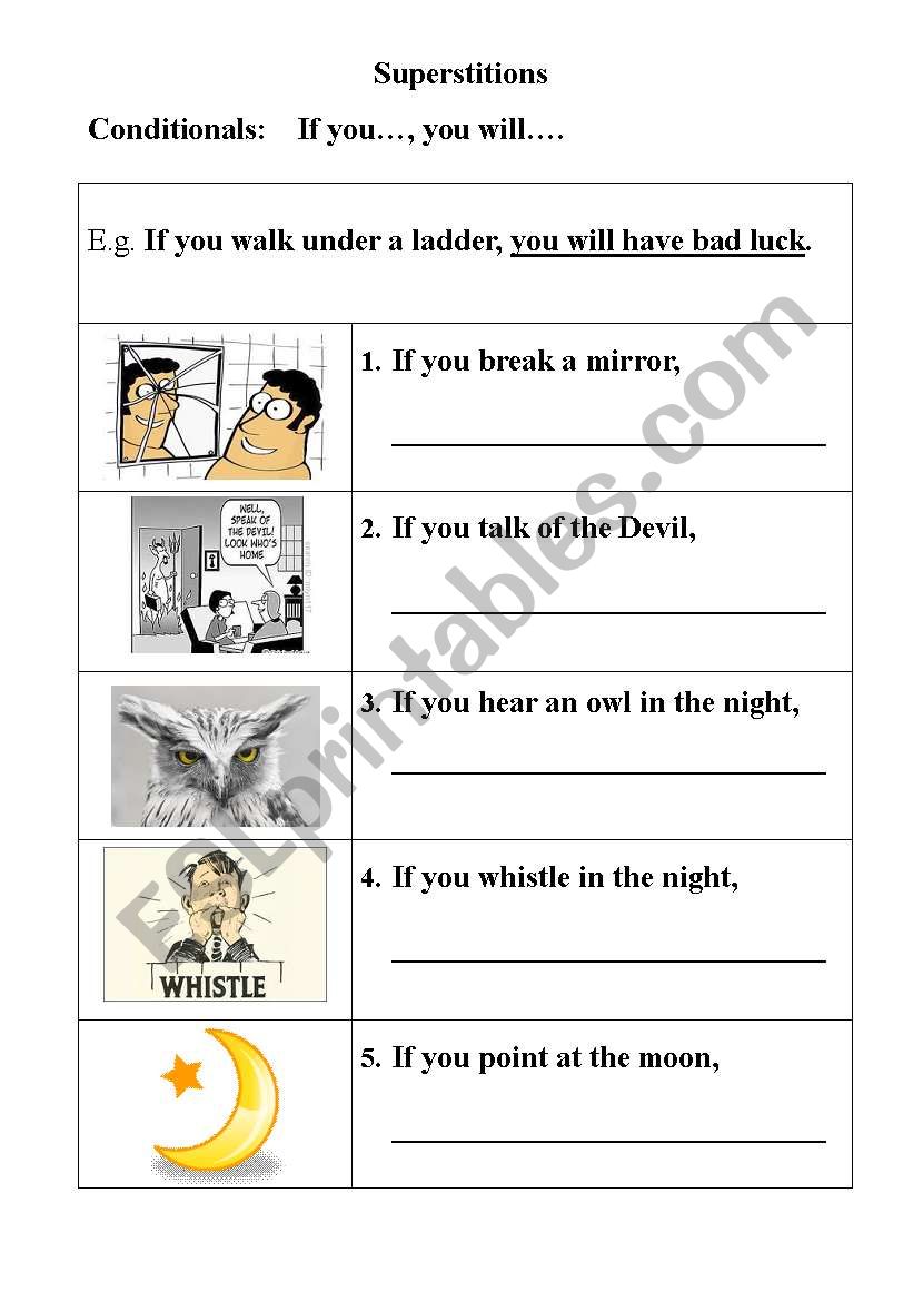 Conditionals-if  worksheet
