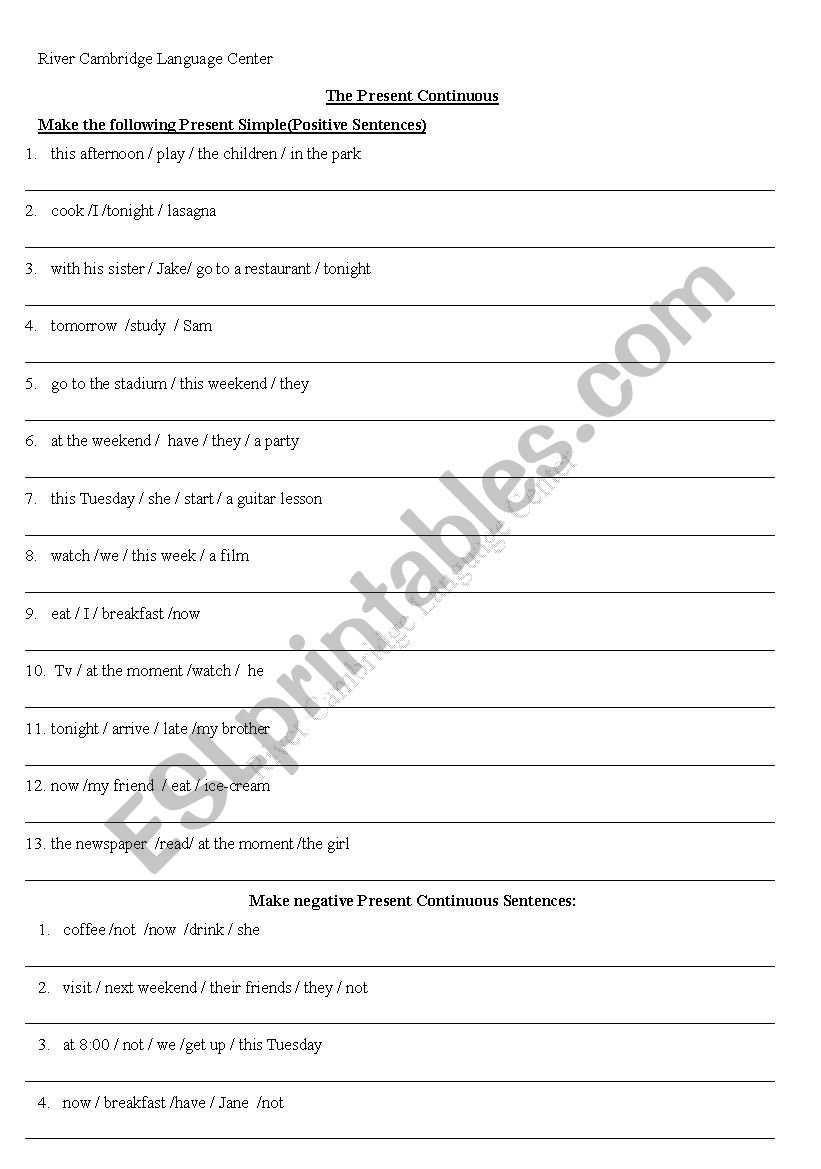 6-pages- Present Continuous Positive- Negative and Questions