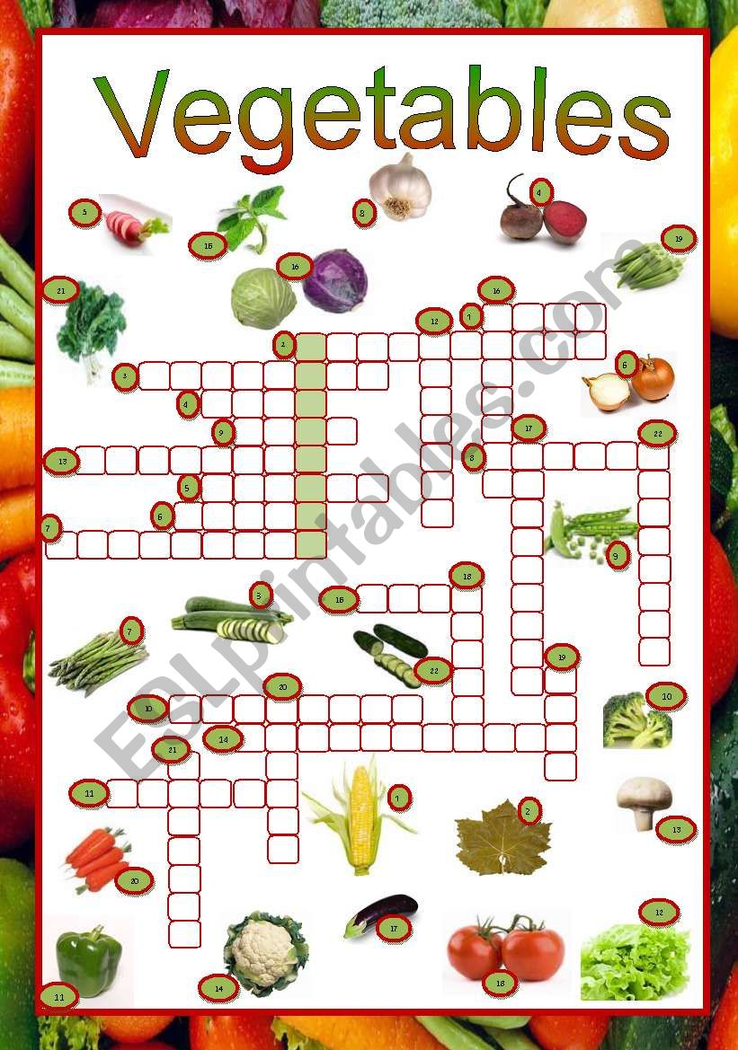 Vegetables crossword worksheet