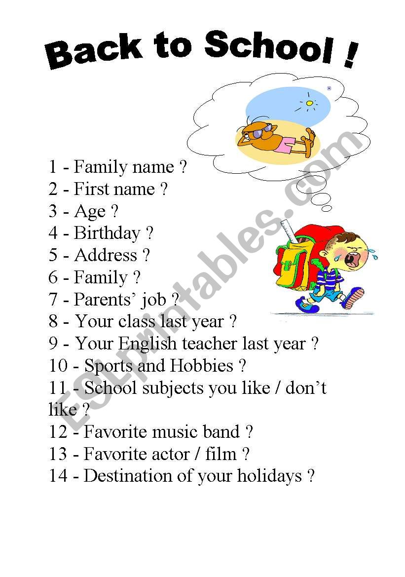 BACK TO SCHOOL worksheet