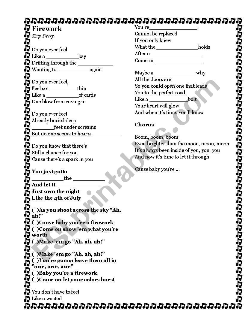 Firework - Kate Perry worksheet