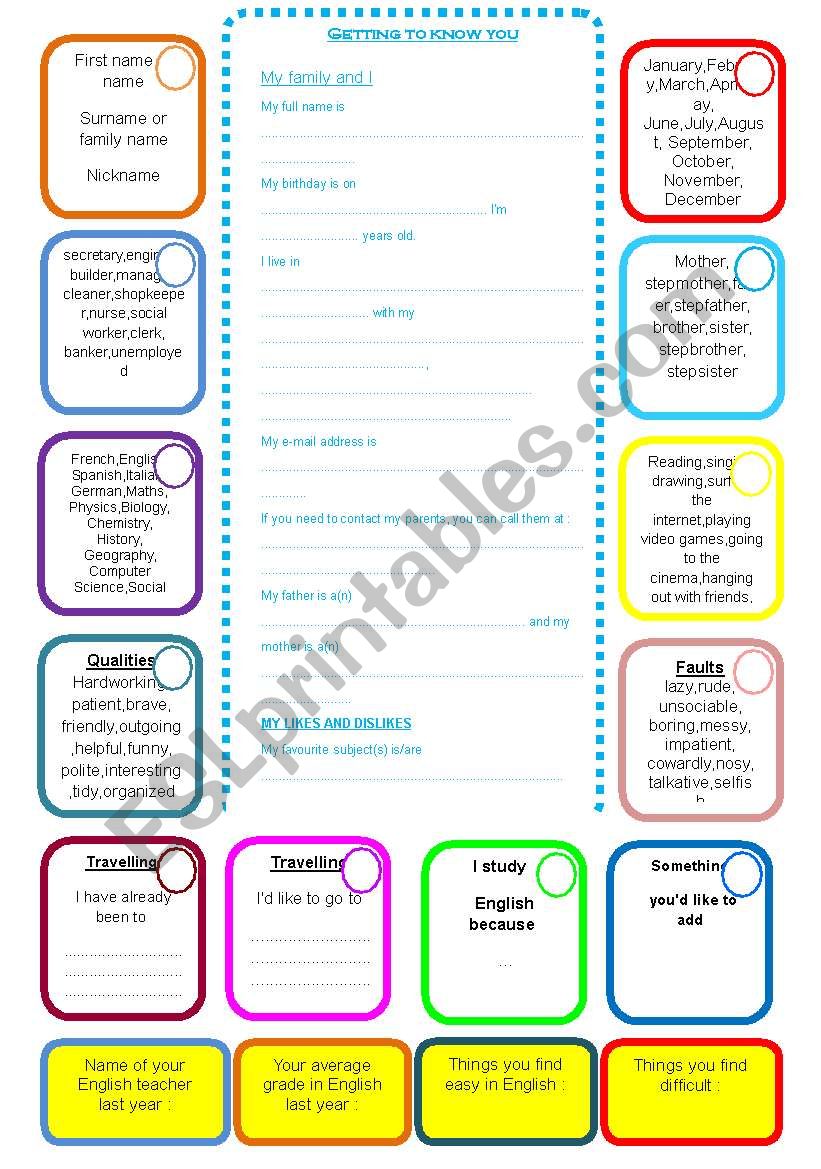 Getting to know you worksheet