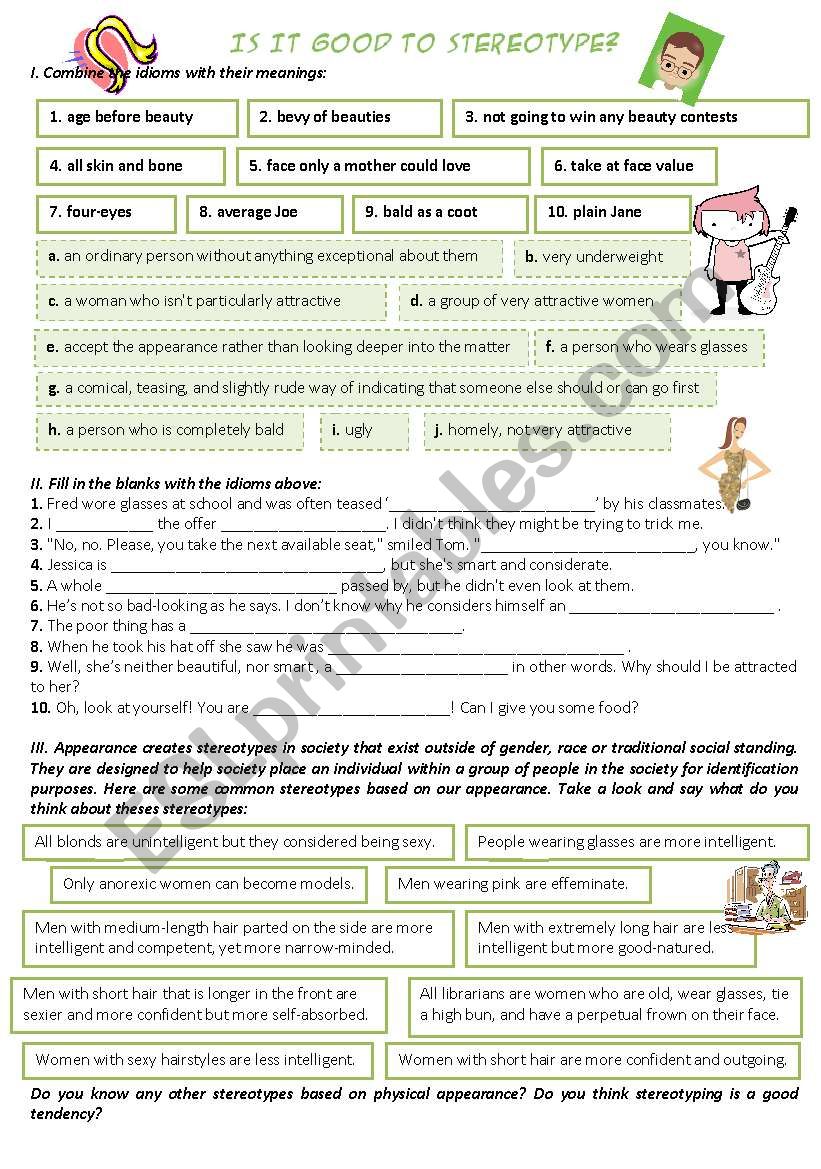 IS IT GOOD TO STEREOTYPE worksheet