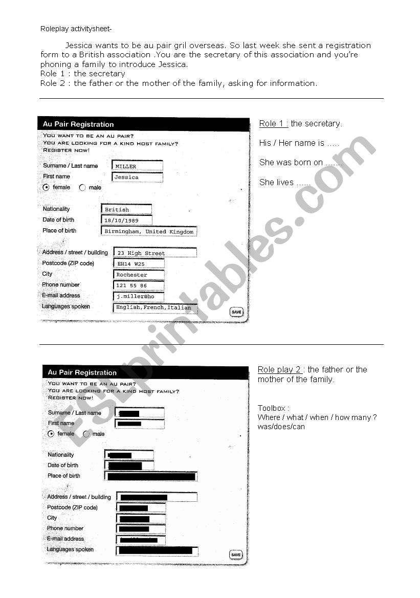 Introduce someone. Roleplay worksheet